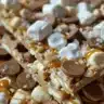 No bake avalanche cookies with chocolate and marshmallows on a plate