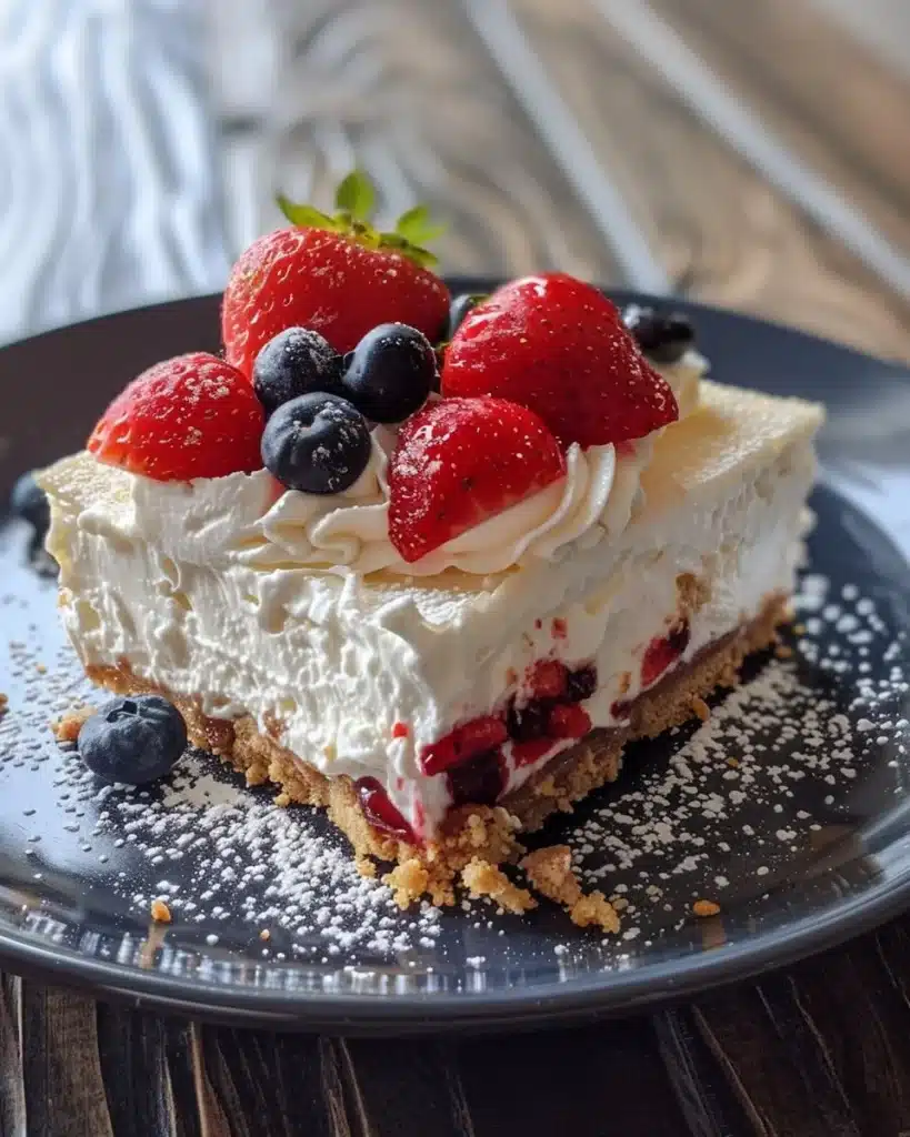 Delicious no-bake cheesecake topped with fresh berries