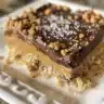 No-bake chocolate peanut butter Easter egg candies on a white plate