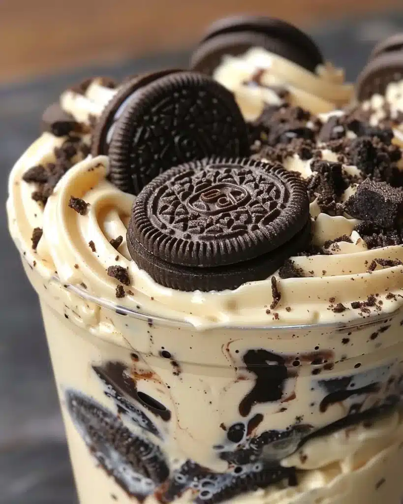 Delicious Oreo Rolled Ice Cream served in a cone topped with crushed Oreos