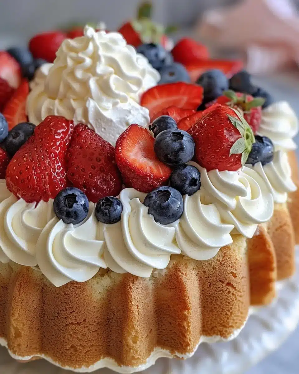 Colorful patriotic berry dessert featuring strawberries, blueberries, and whipped cream.