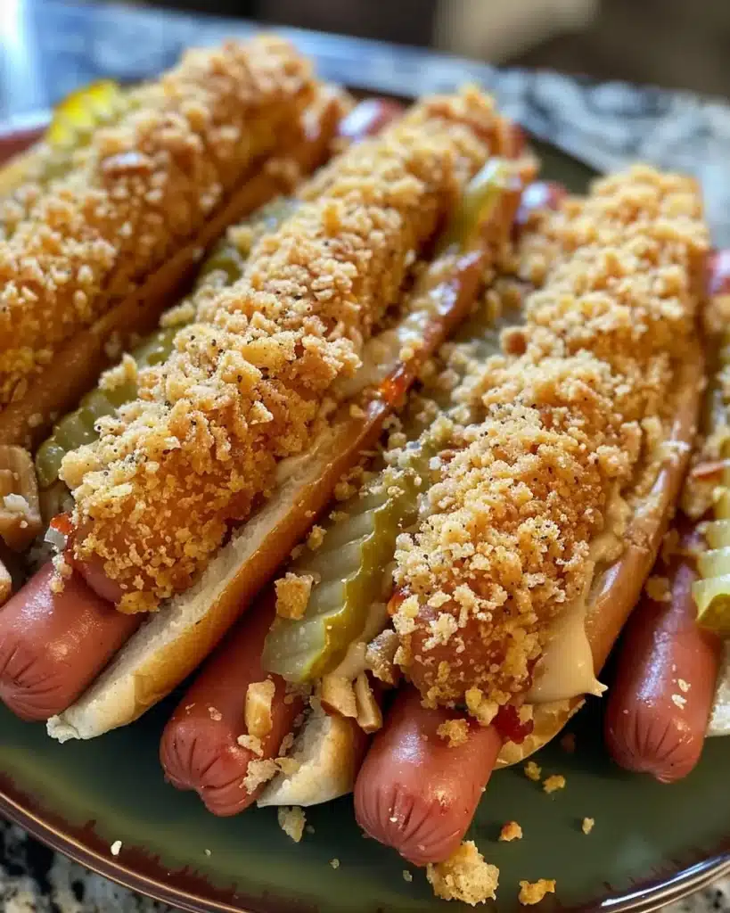 Delicious pickle corn dogs with crispy batter and pickle slices
