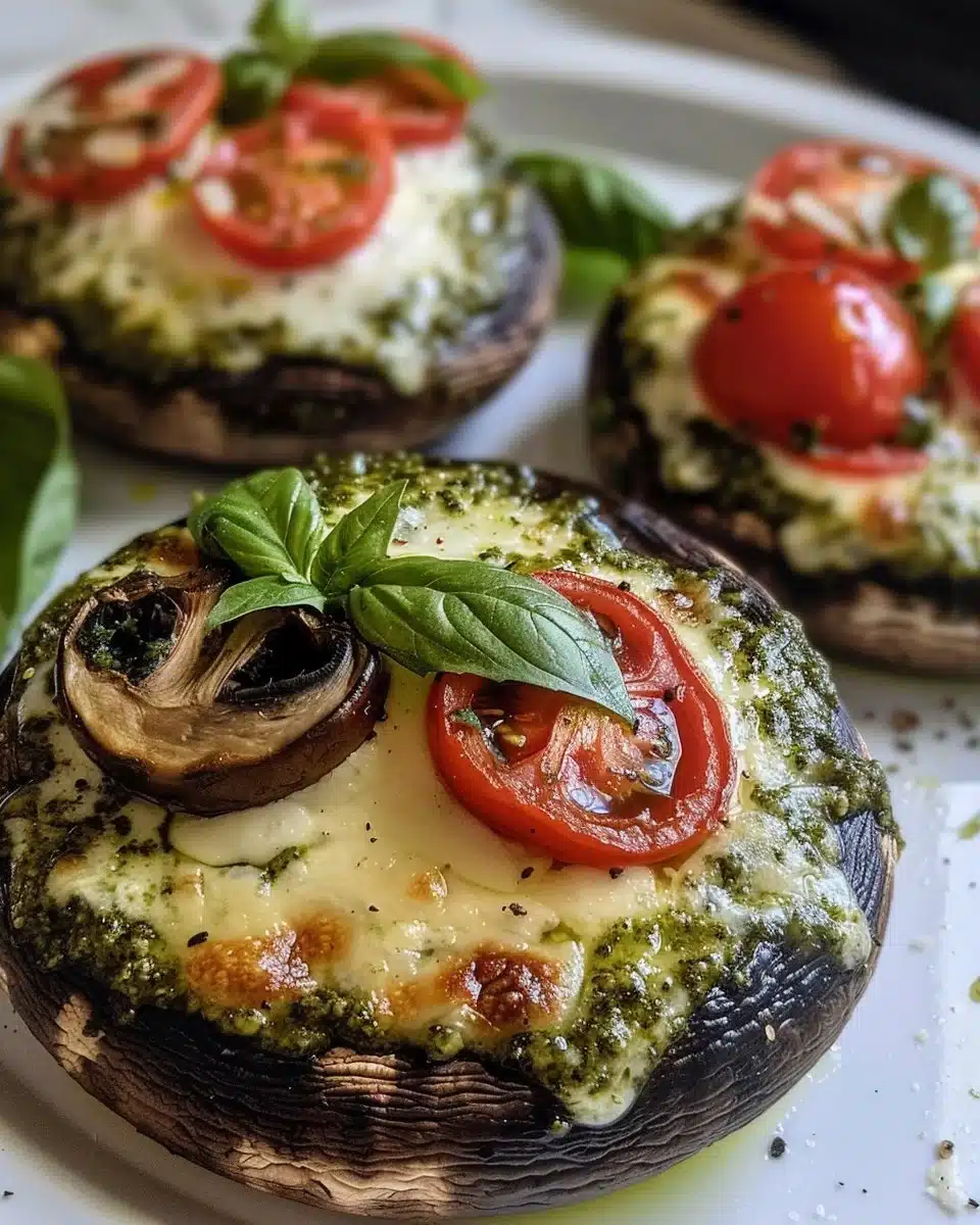 Delicious Portobello Mushroom Pizza topped with fresh ingredients