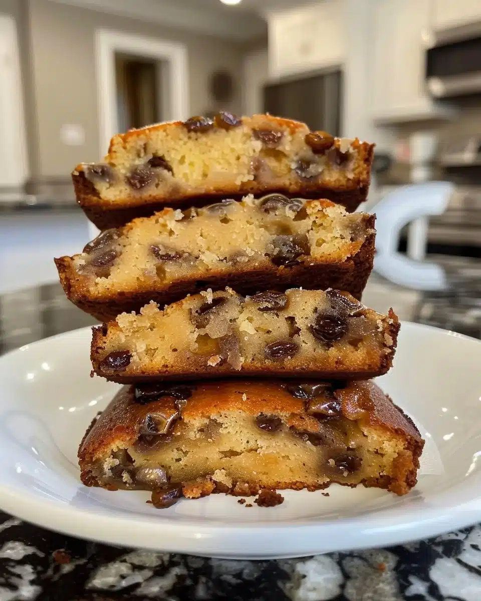 Delicious homemade raisin cake on a plate with a warm background