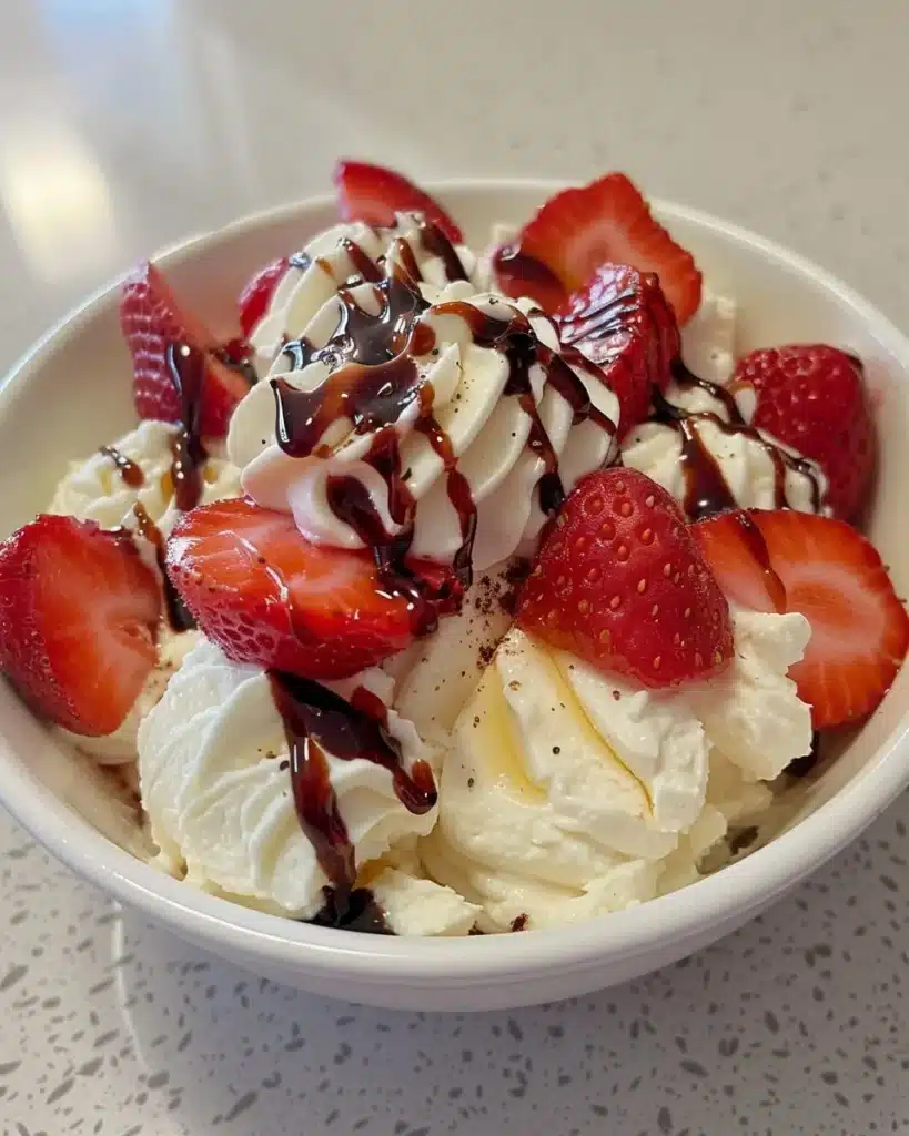 Roasted strawberry whipped ricotta toast topped with fresh strawberries and mint.