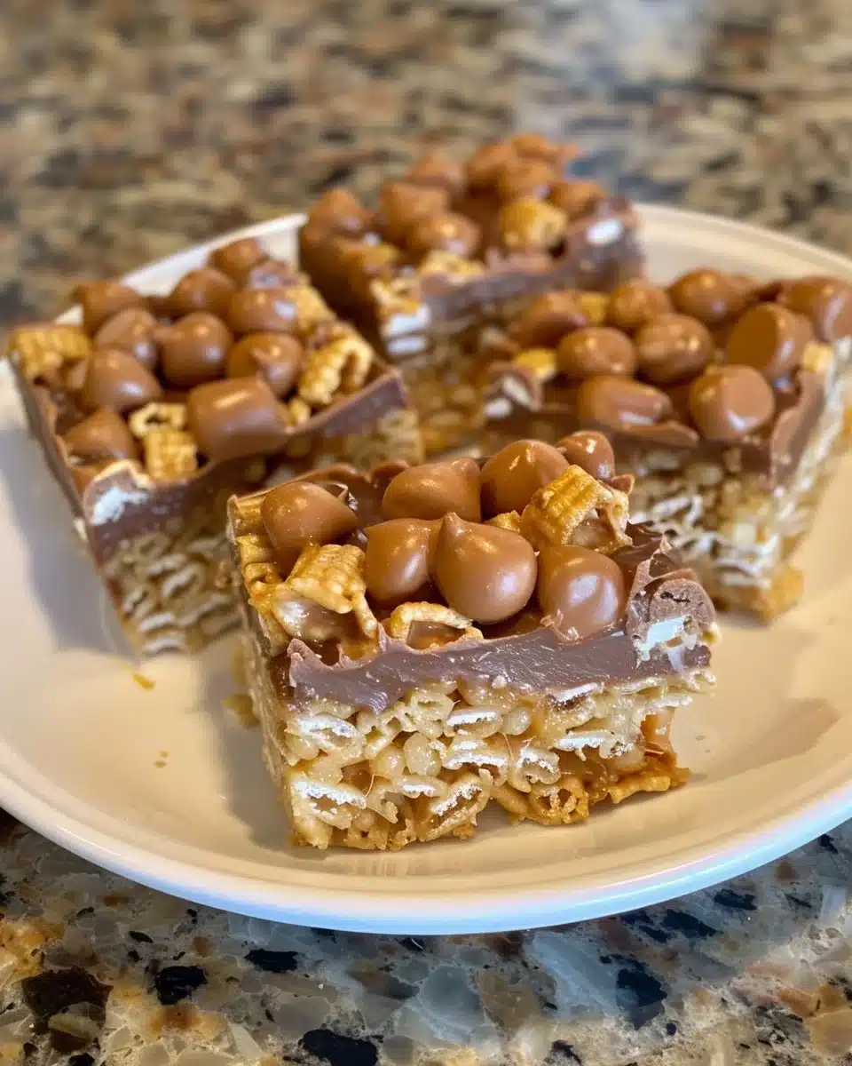 Delicious homemade Scotcheroos Bars made with chocolate and peanut butter.