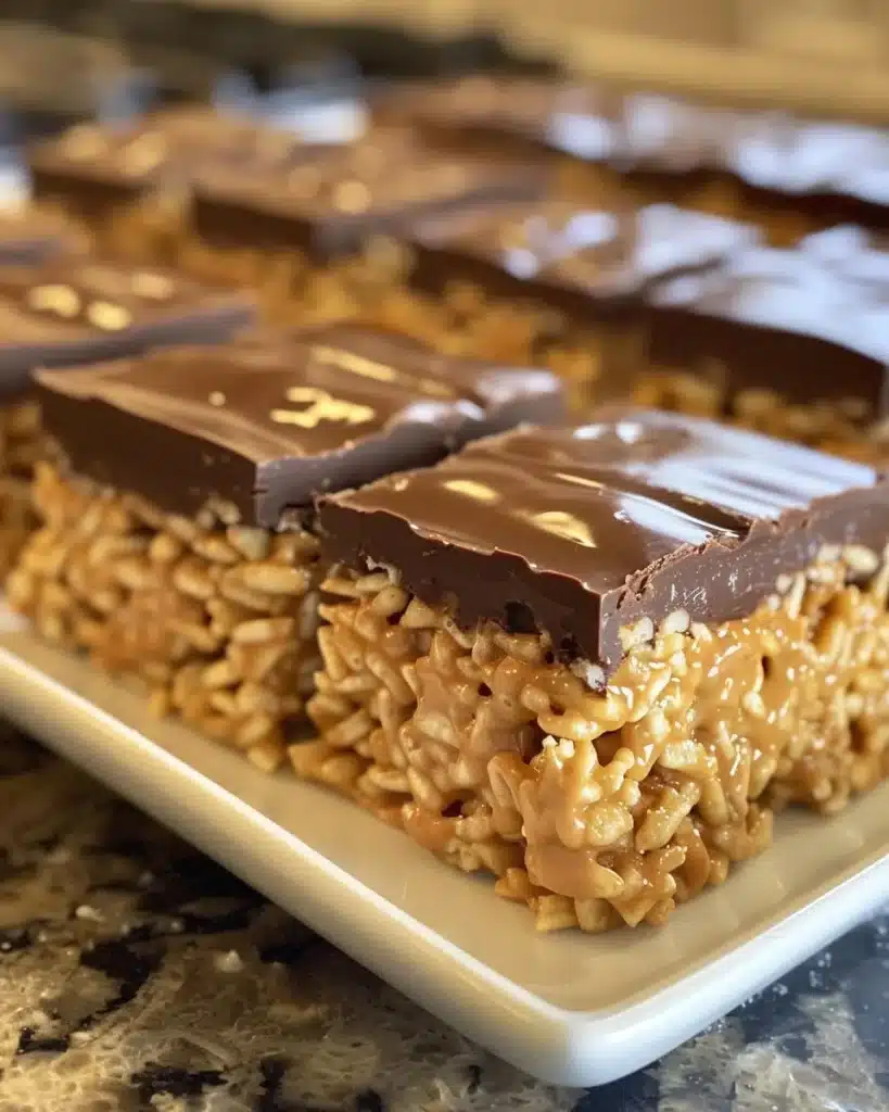 Delicious homemade Scotcheroos Bars with chocolate and butterscotch topping