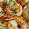 Delicious shrimp casserole with noodles, garnished and ready to serve.