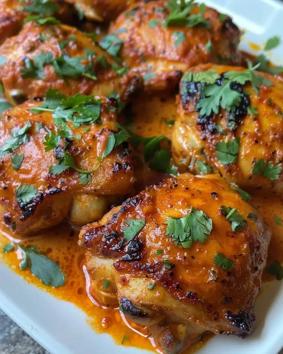 Delicious Slow Cooker Butter Chicken garnished with fresh cilantro.