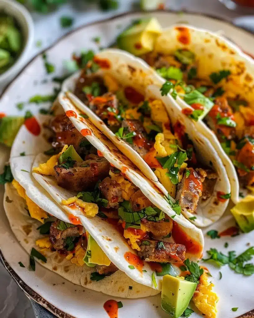 Smashed breakfast tacos filled with eggs, cheese, and salsa, served on a plate.