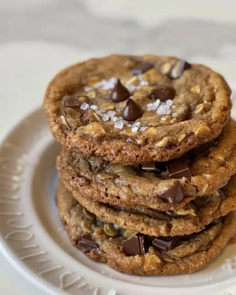 Delicious soft and chewy oatmeal cookies on a baking sheet