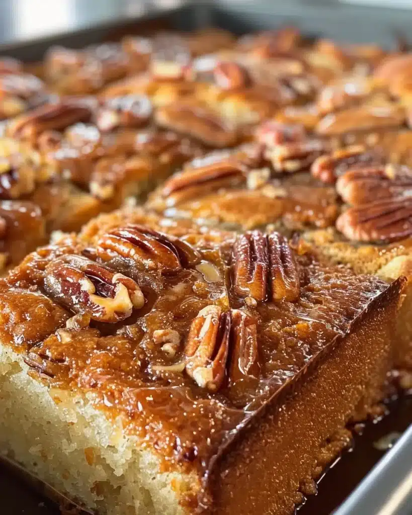 Delicious sticky pecan cinnamon buns garnished with caramel and nuts
