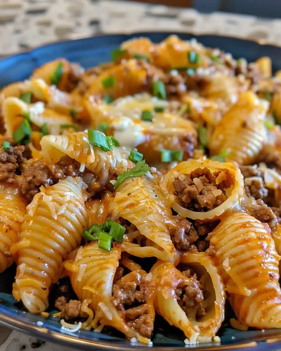 Stuffed taco pasta shells filled with flavorful ingredients