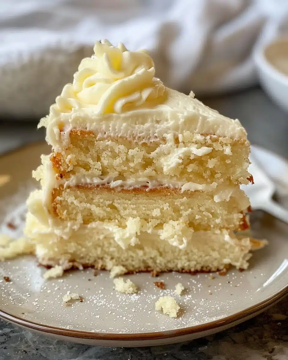 Moist yellow cake layered with creamy chocolate buttercream frosting
