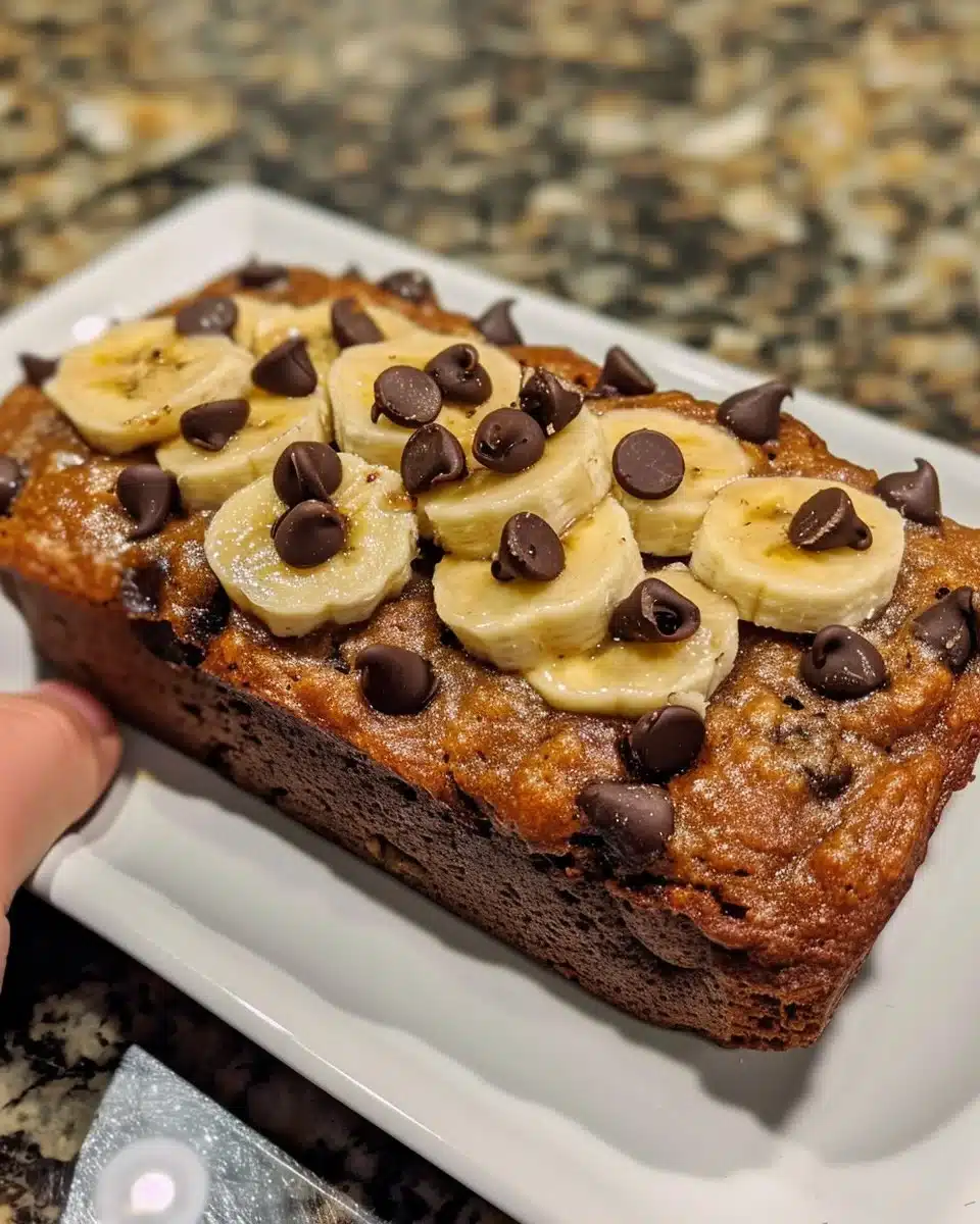 Sliced almond flour banana bread on a wooden board