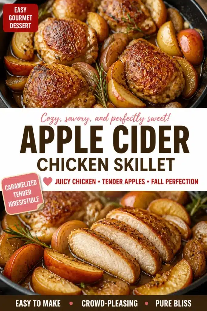 Apple Cider Chicken Skillet served in a cast-iron pan with autumn ingredients
