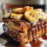 Banana bread with a decadent caramel swirl topping