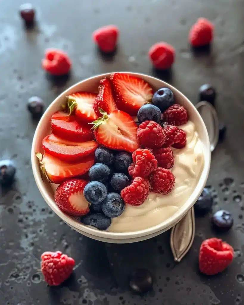 Berry-filled frozen yogurt bites on a white plate