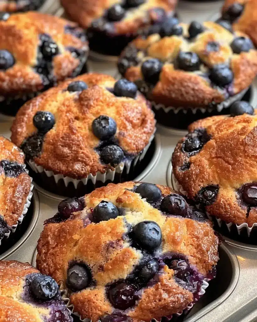 Freshly baked blueberry muffins with cottage cheese inside