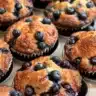 Freshly baked blueberry muffins with cottage cheese inside