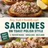 Briny sardines on toasted bread with fresh herbs and lemon