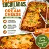 Plate of delicious chicken enchiladas topped with sauce and cheese