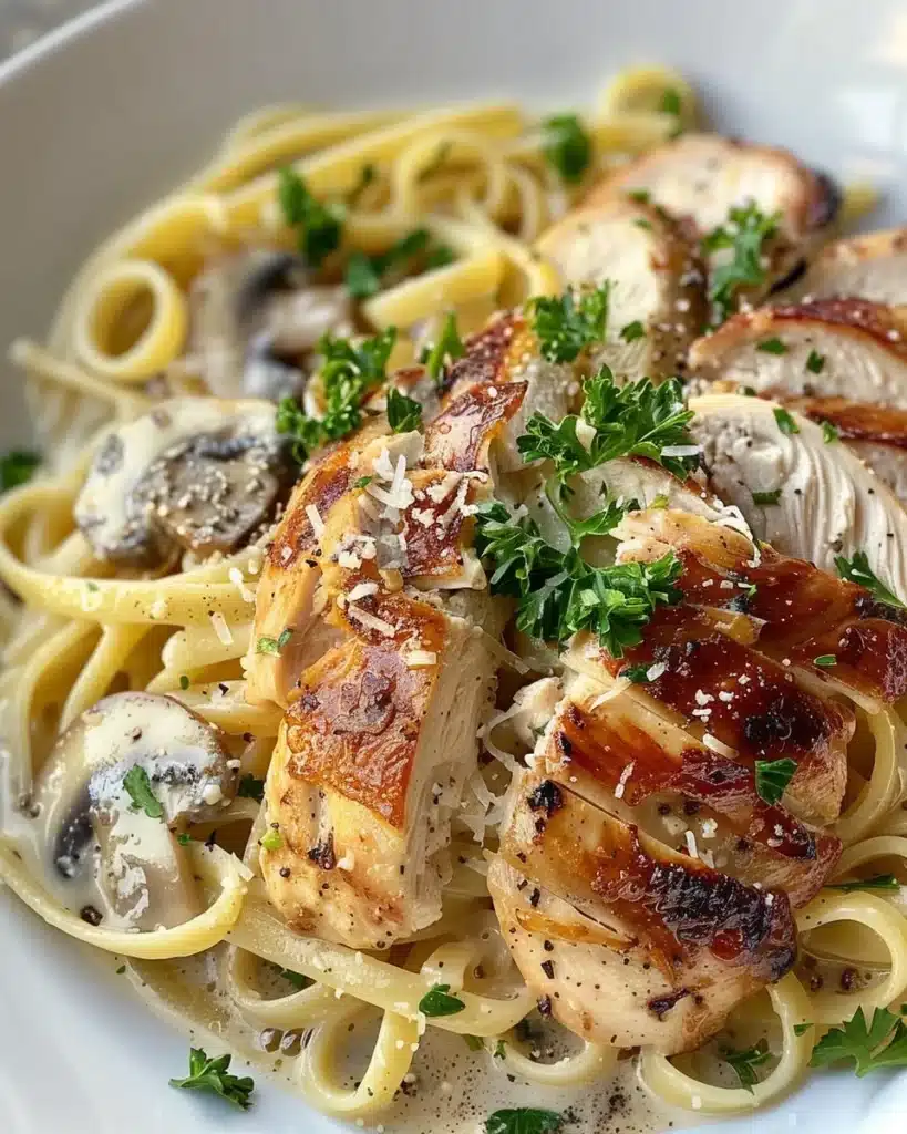 Plate of Chicken Scampi Pasta with garlic, herbs, and pasta