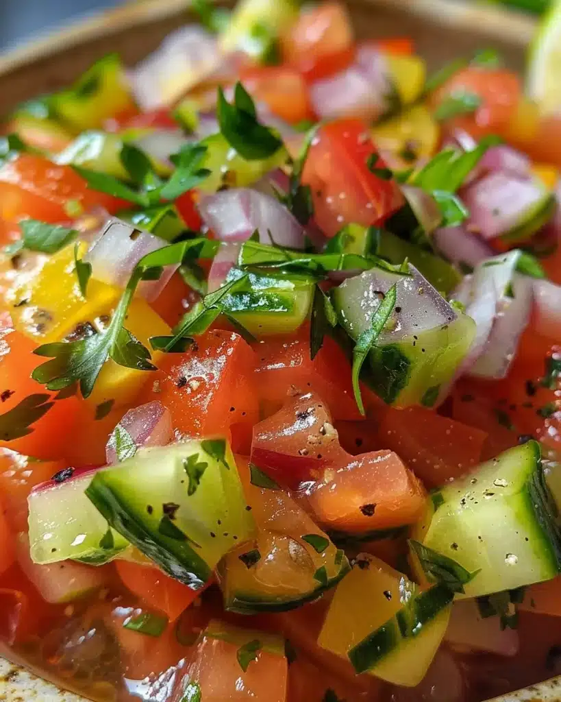 Chilled cucumber gazpacho served in a bowl garnished with herbs