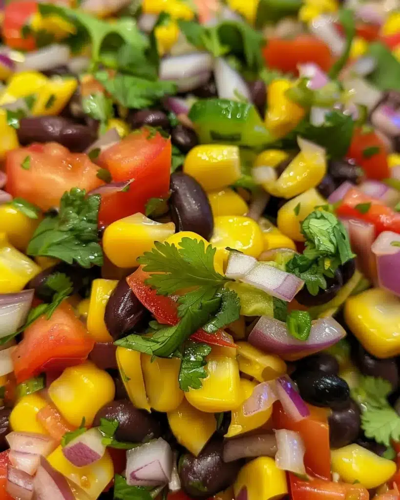 Delicious Corn and Black Bean Salad served in a bowl with fresh ingredients.