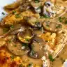 Plate of creamy Chicken Marsala with mushrooms in a rich sauce