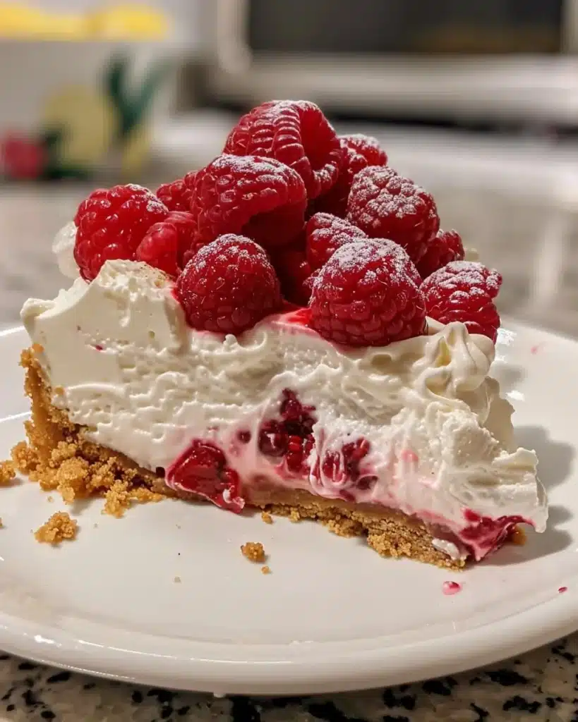Creamy raspberry cheesecake bars garnished with fresh raspberries and mint.
