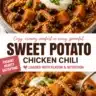 Creamy slow cooker chicken and sweet potato chili in a bowl