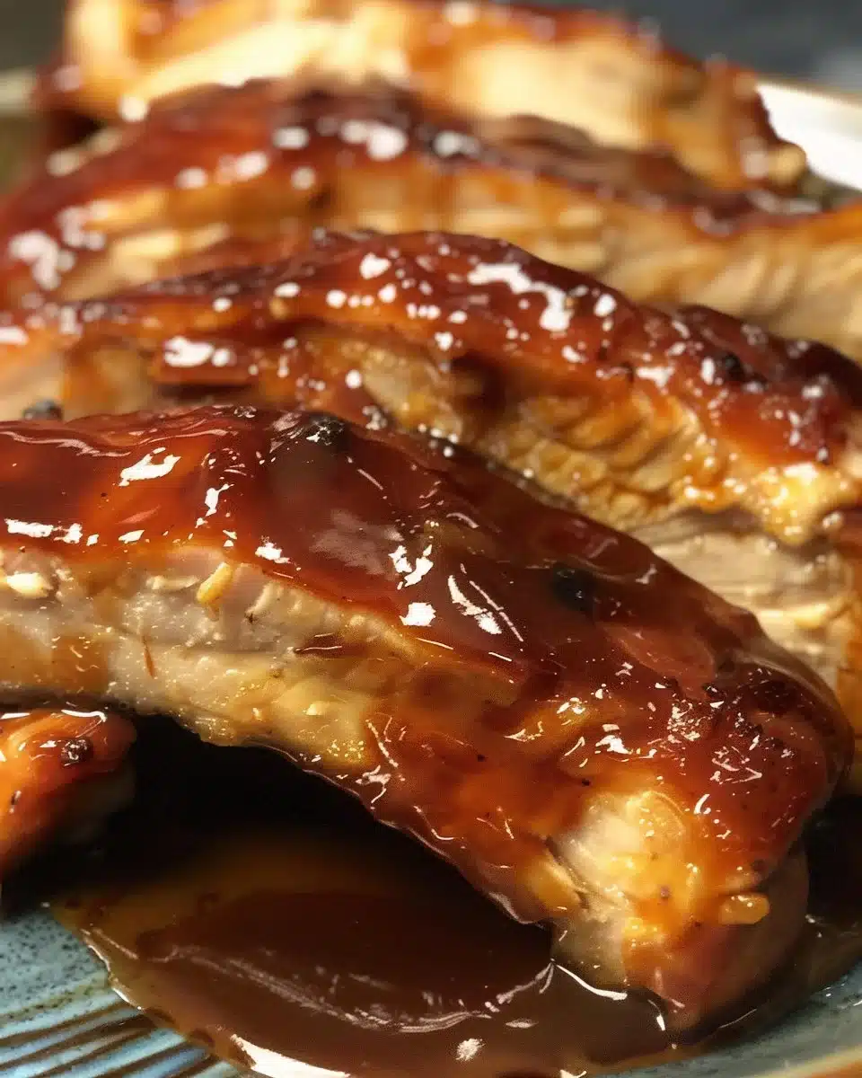 Delicious Crockpot BBQ Chicken simmering in sauce, served on a plate.