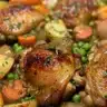 Delicious Crockpot chicken stew with vegetables and herbs in a bowl