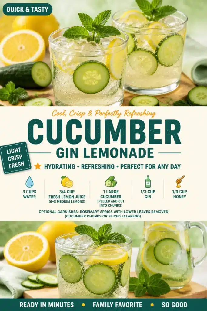 Cucumber-infused gin lemonade served in a glass with a garnish.
