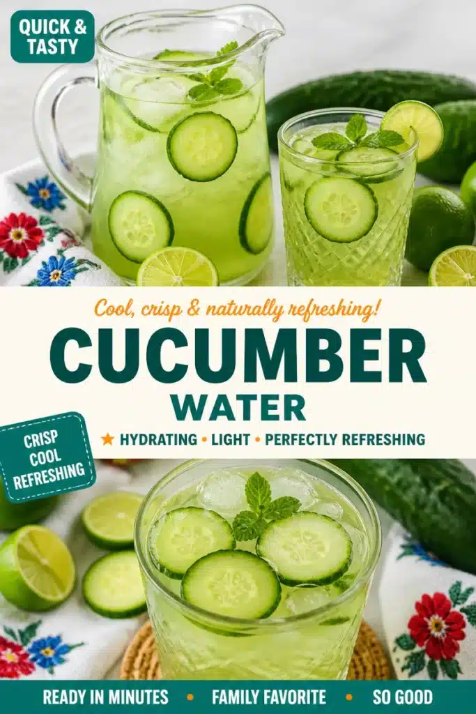 A refreshing glass of cucumber water with slices of cucumber for hydration.
