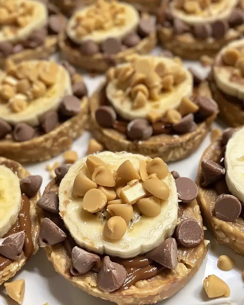 Frozen banana bites covered in chocolate and peanut butter for a tasty treat