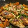 Garlic Herb Chicken with Sweet Potatoes on a sheet pan for meal prep