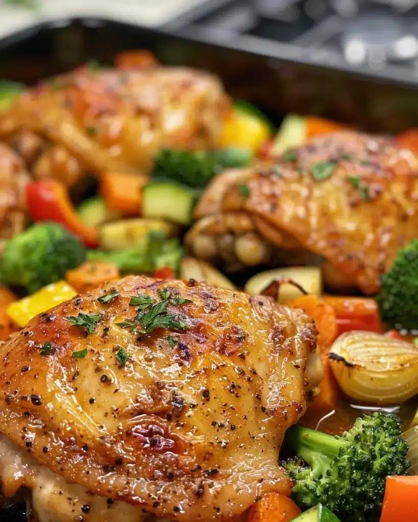 Delicious garlic-roasted chicken served with vegetables on a plate