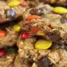 Gluten-free monster cookies with oats, chocolate chips and peanut butter.