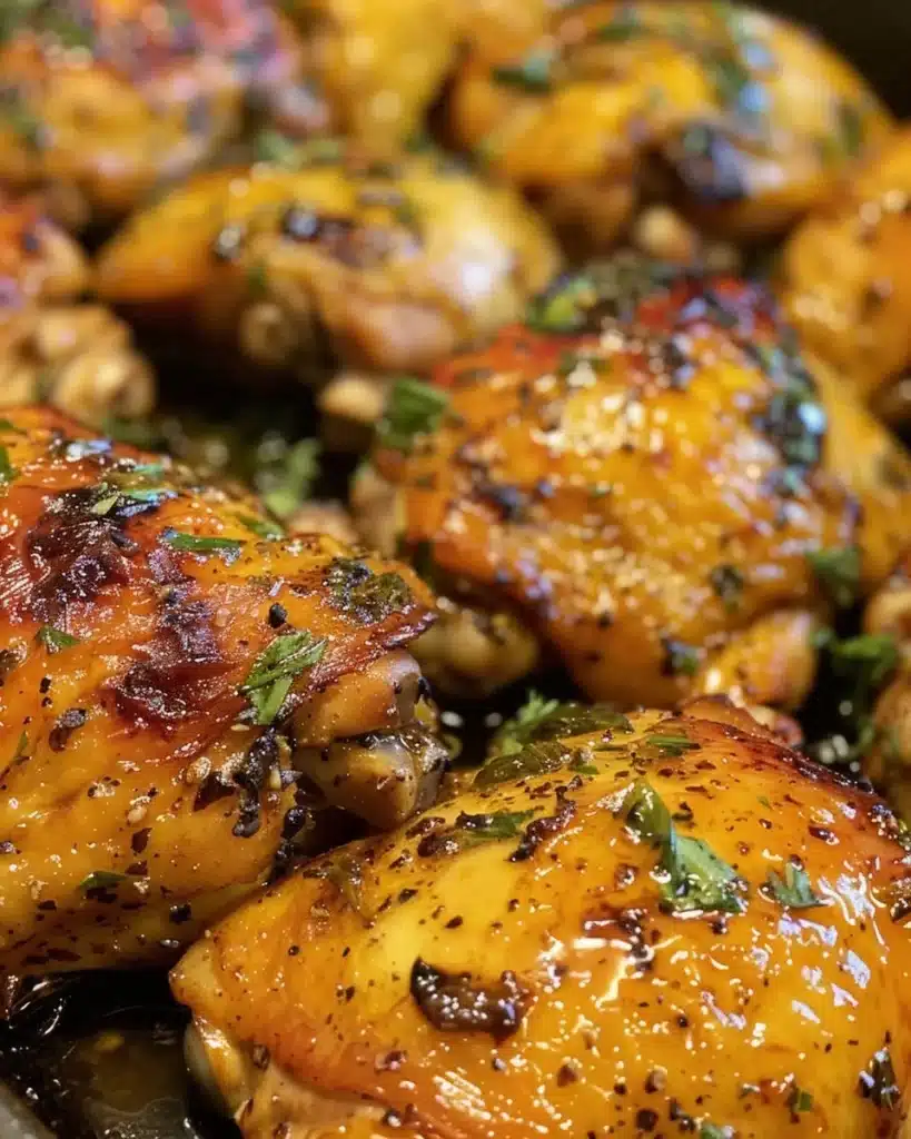 Golden crispy spiced chicken thighs garnished with herbs and spices