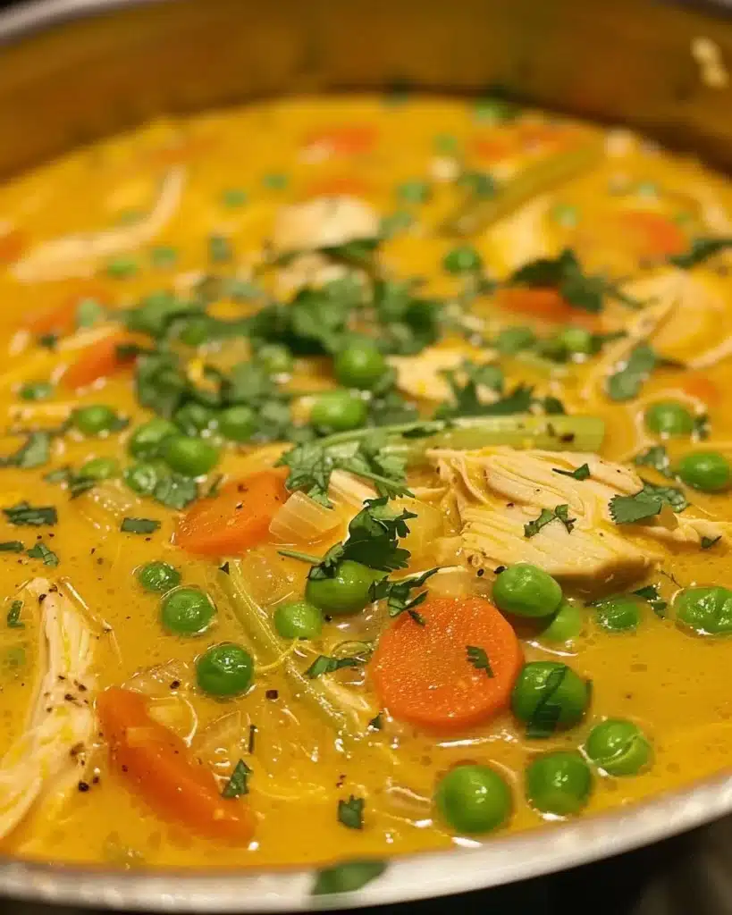 Bowl of golden turmeric chicken soup with fresh herbs for inflammation relief