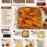 Delicious homemade noodle pudding kugel served in a warm dish