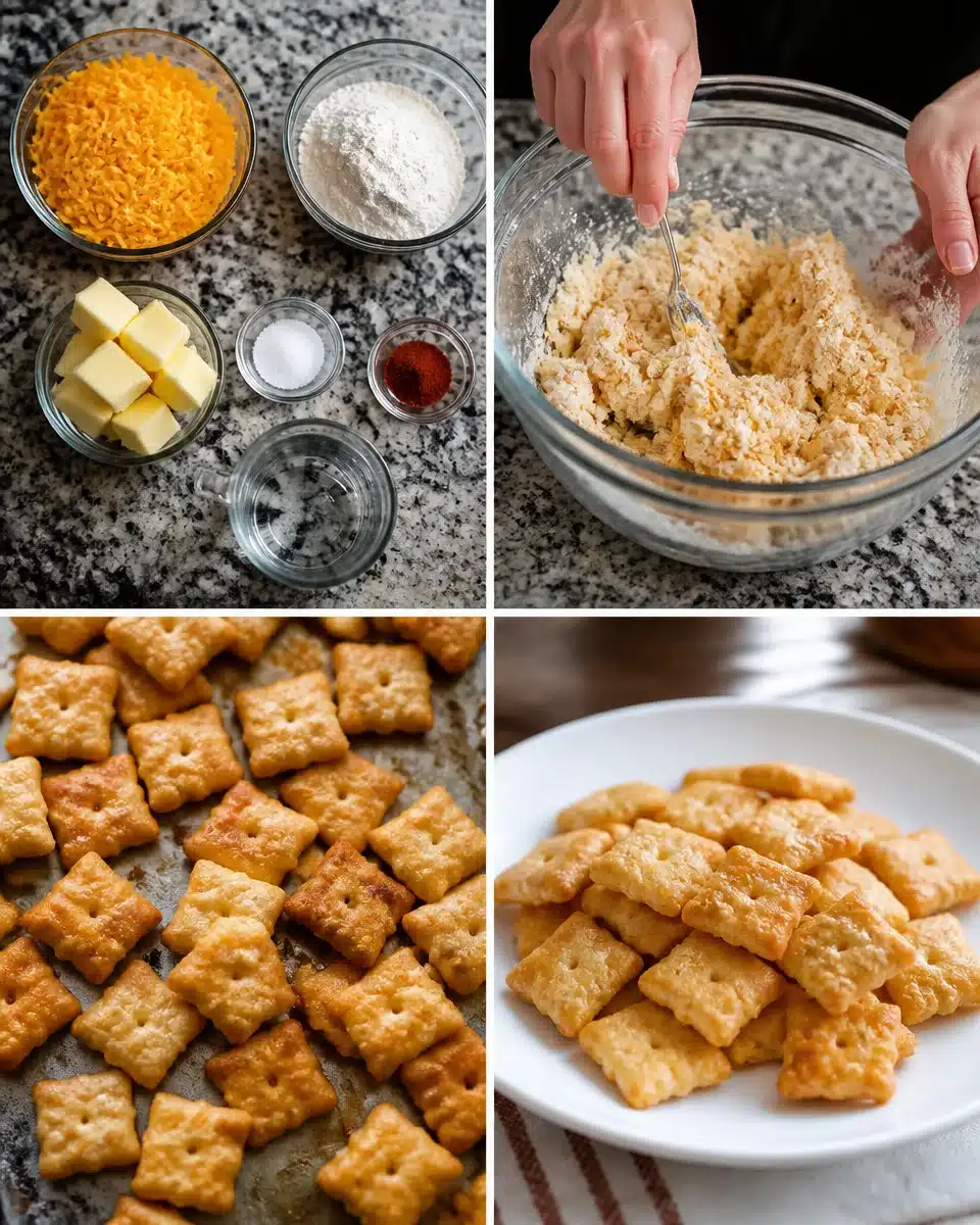 Bowl of homemade cheddar cheese crackers on a wooden table