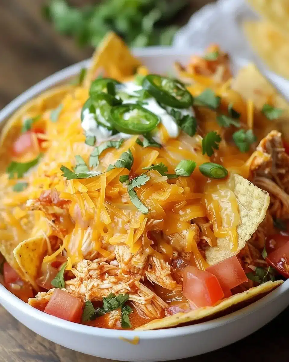 Plate of indulgent queso chicken enchiladas topped with cheese and herbs