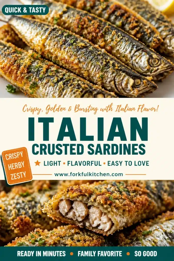 Delicious Italian-style crusted sardines served on a plate.