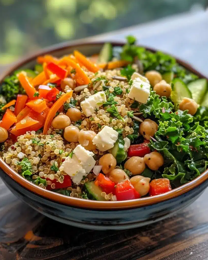 Delicious Kale Salad with Chickpeas and Quinoa in a vibrant bowl