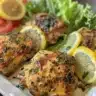 Lemon-Herb Marinated Greek Chicken Gyros served with fresh toppings