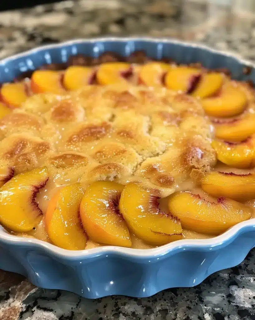 Delicious mini peach cobbler served in ramekin.