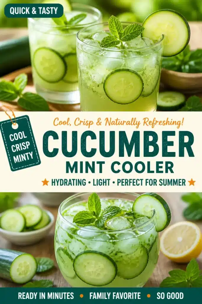 Minty Cucumber Cooler drink with fresh mint and cucumber slices